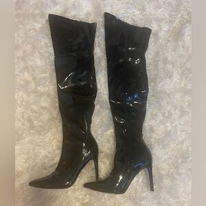 Over the knee black patent leather